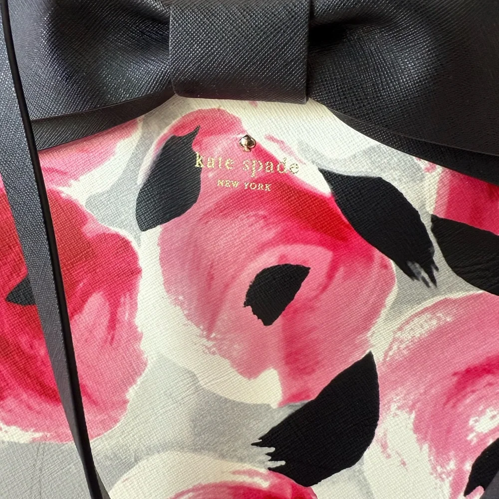 Kate Spade Pink Floral Tote with Black Bow - Picture 4 of 12